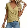 thumbnail image 4 of TGSLY Wrap Front Linen Tops for Women Lightweight Soft Deep V Neck Short Sleeve Shirts Dressy Casual Side Tie Knot Solid Color Blouses XXL, 4 of 8
