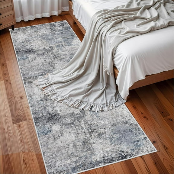 RUUGME Washable Abstract 3x8 Runner Rug: Living Room Entryway Runner Rug Indoor Non Slip Rubber Backing Vintage Large Soft Home Decor Mats for Bedroom Distressed Ultra Thin Low Pile Carpets 3x8 Blue