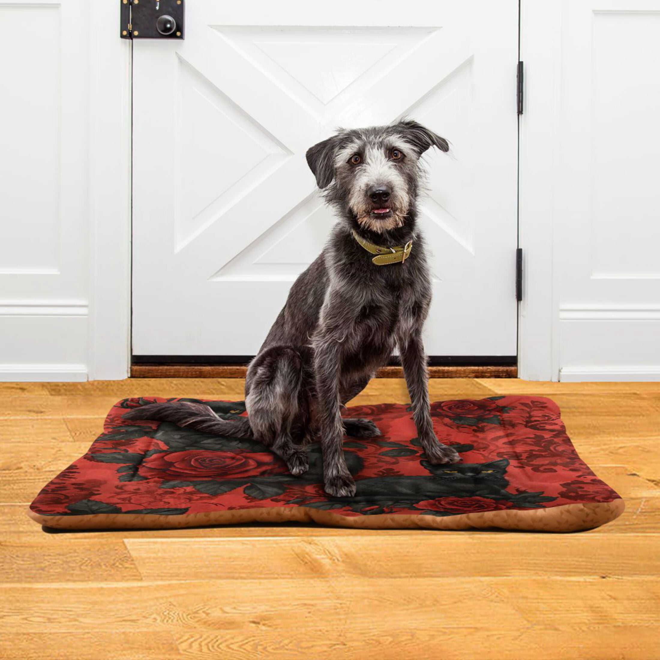 Qxltty Gothic Roses Black Cats Pattern Ped Pad Wear-resistant and Hard to Bite Through Sleeping Pad for Small Medium Large Dogs Winter Pet Bed 36×24in