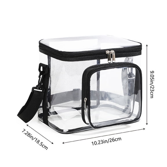Large Clear Lunch Tote Bag Stadium Approved Waterproof Insulated Cooler Bag with Reinforced Handle and Adjustable Strap for Office Travel and Outdoor Events Black