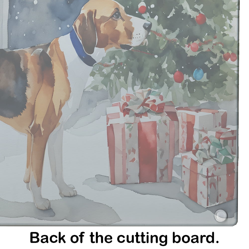 English Foxhound Cozy Christmas Glass Cutting Board Large 12 in x 15 in