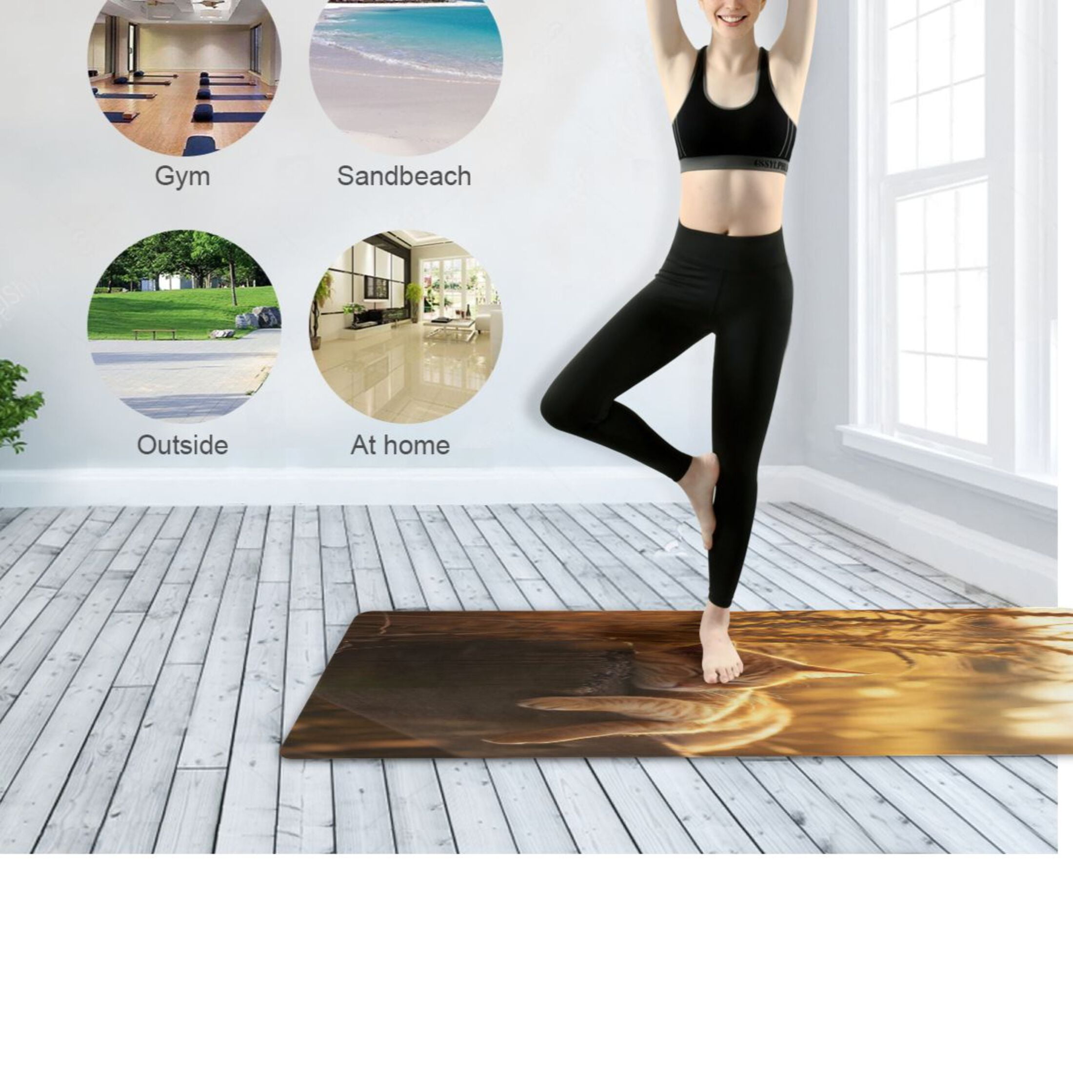 BZSMCE Yoga Mat Women Fitness Mat Peaceful Cat in Golden Light Pattern