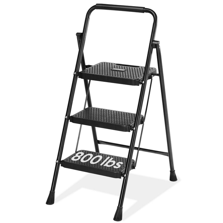 edx 3 Step Ladder, Portable Folding Step Stool Heavy Duty, Anti-Slip, Lightweight 800Lbs Capacity