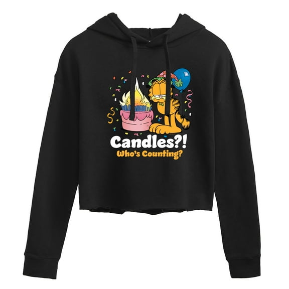 Garfield - Candles Who's Counting - Juniors Cropped Pullover Hoodie