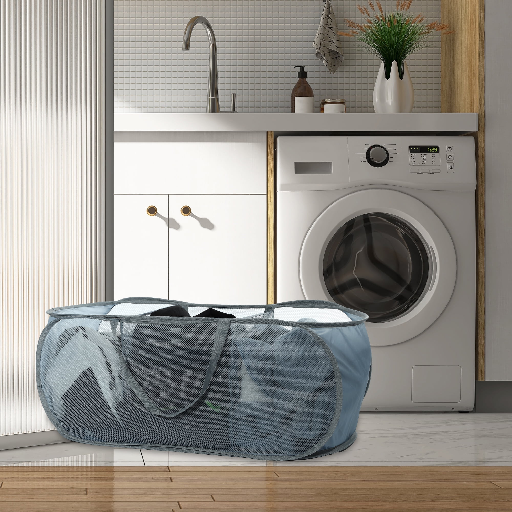 Unique Bargains Portable Hamper Basket for Bathroom 1 Pc Gray-100L