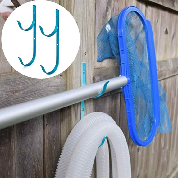 harmtty 2/4Pcs Pool Pole Hanger Multipurpose Organizer Aluminum Alloy Swimming Telescopic Pole Leaf Rake Vacuum Hose Hook Garden Tools,Blue A