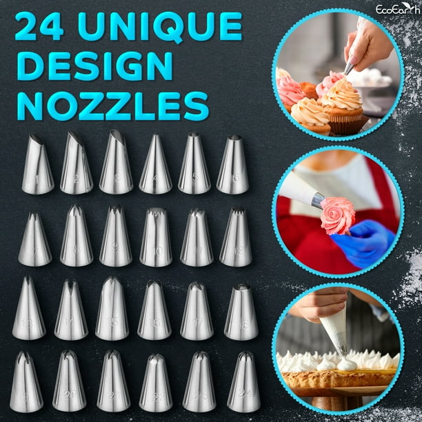 Cake Decorating Kit (65 Pcs), Baking Supplies Set W/ Rotating Turntable & 24 Unique Design Icing Tips, Piping Bags & More by EcoEarth