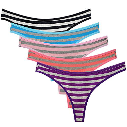 Nightaste Womens Cotton Thongs Panties Multi-Pack Color Stripes G-Strings Underwear