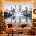 thumbnail image 3 of Arched Bridge Across Water and City Skyline, Serene Minimalist for Cityscape Fans, Monochrome Urban Art, Housewarming Gift, Tapestry Wall Hanging for Bedroom and Living Room, 3 of 7