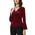thumbnail image 4 of INSPIRE CHIC Women's Party V Neck Flare Long Sleeve Velvet Peplum Blouse XS Burgundy, 4 of 8