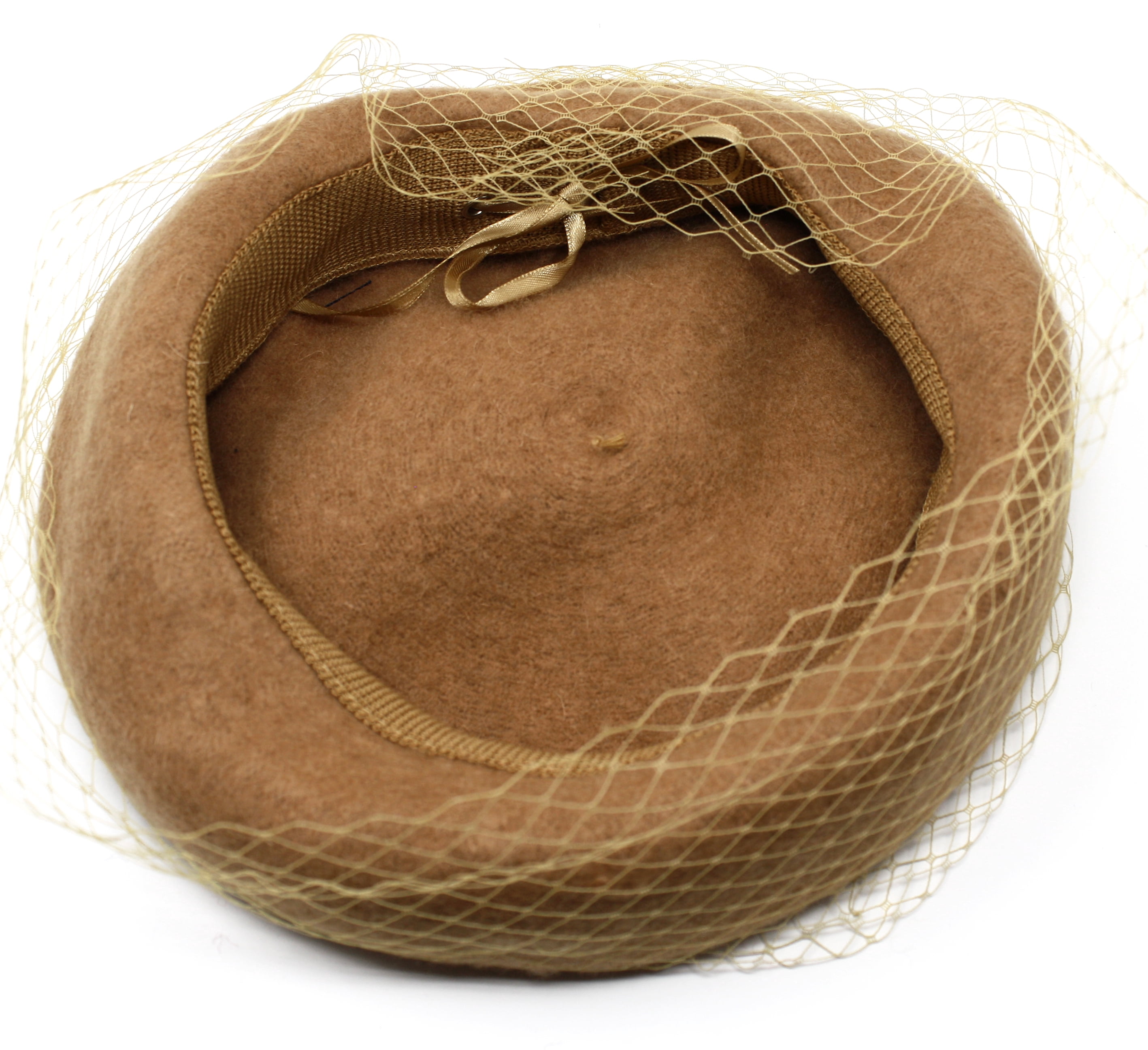Camel Wool Felt Beret w Veil Netting - Church, Party, Retro Style by Hey Viv