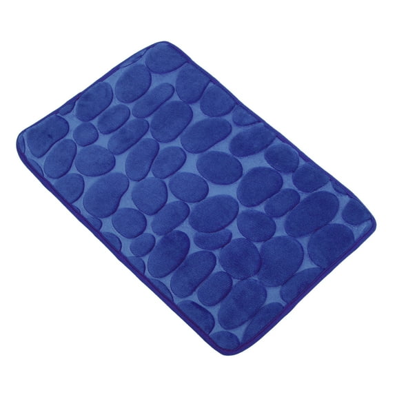 Unique Bargains Cobblestone Pattern Bathroom Rugs Polyester Bath Mat Machine Washable Dark Blue 80x50cm
