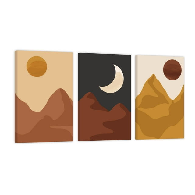 Cuadro Decorativo Tríptico Vertical Montañas y Lunas Canvas Revolution Set De 3 Cuadros 30x45 cm
