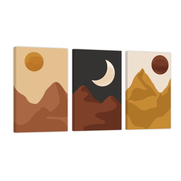 Cuadro Decorativo Tríptico Vertical Montañas y Lunas Canvas Revolution Set De 3 Cuadros 30x45 cm