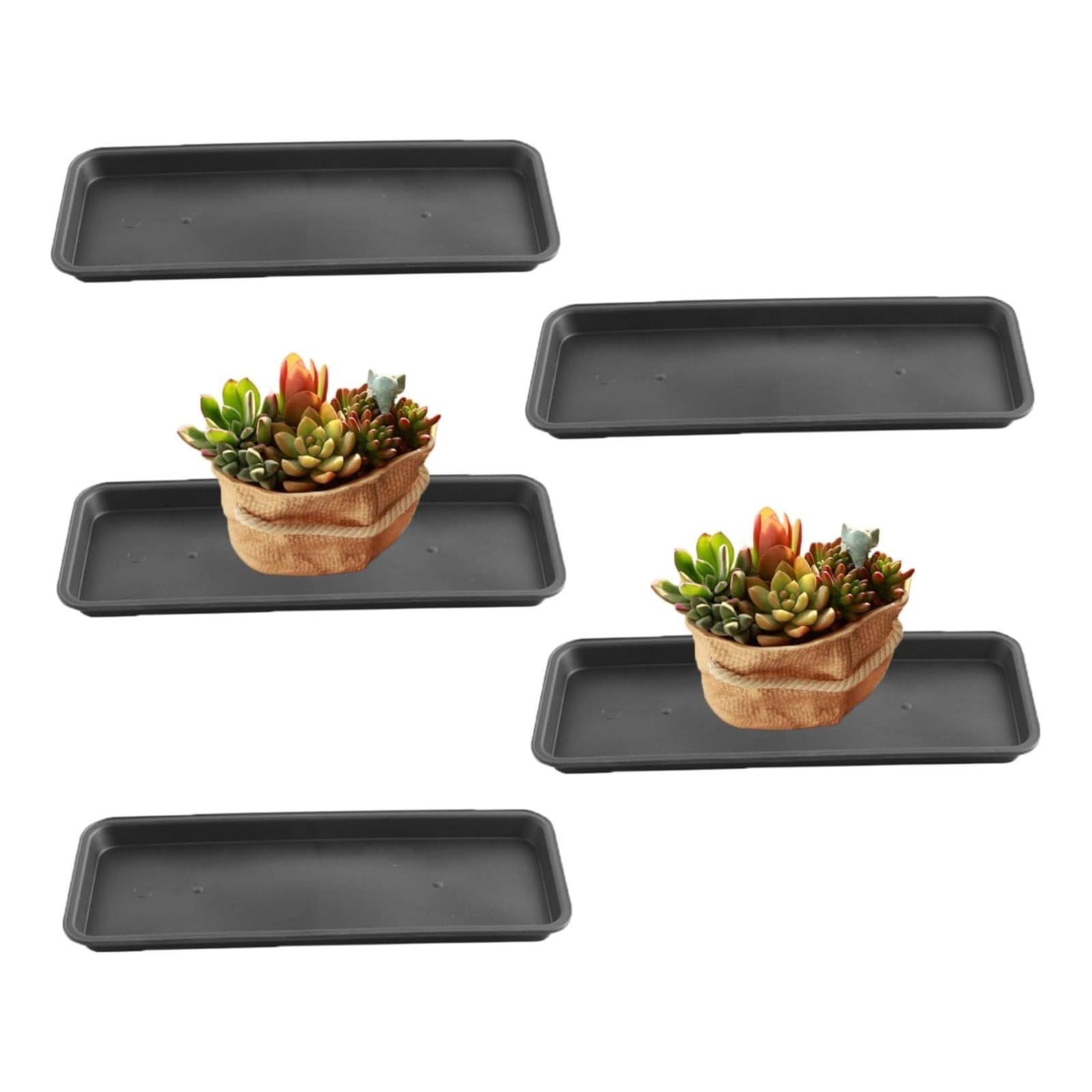 SLUOHZXI Plant Saucer Growing Tray, Seed Starter Tray Rectangular, Heavy Sturdy Plastic Plant Drainage Saucers, Plant Drip Trays for Pots, Seed Starter Growing Trays (15.7 x 6 inch, 5 Pack)