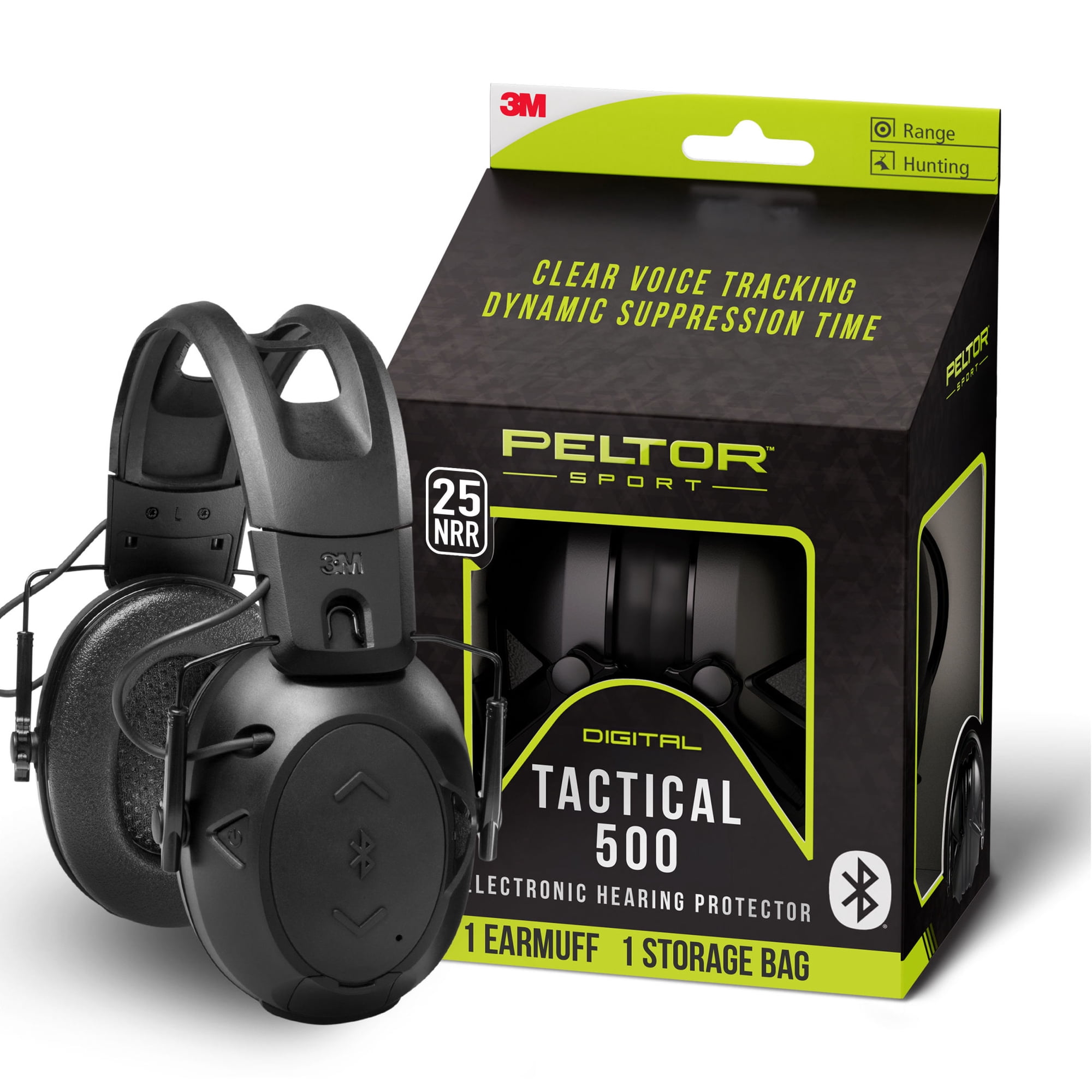 Peltor Sport Tactical 500 Electronic Hearing Protection Earmuffs, Bluetooth-Enabled, Black, NRR 25 dB