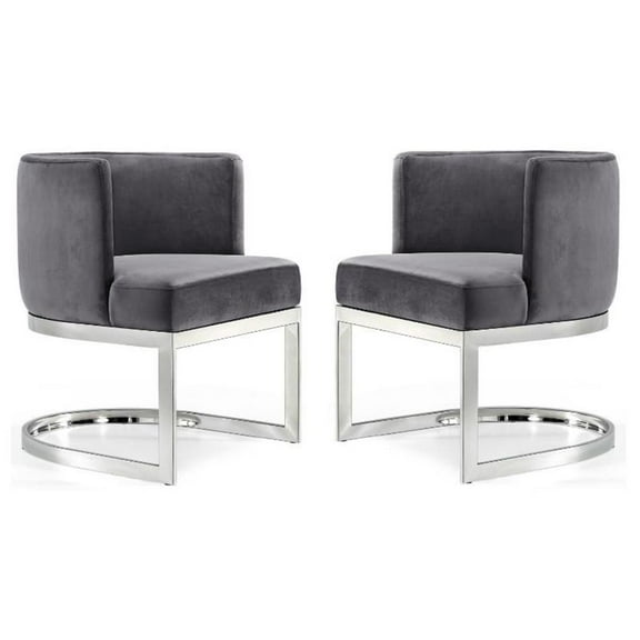 Home Square 2 Piece Velvet Dining Chair Set with Silver Metal Base in Gray