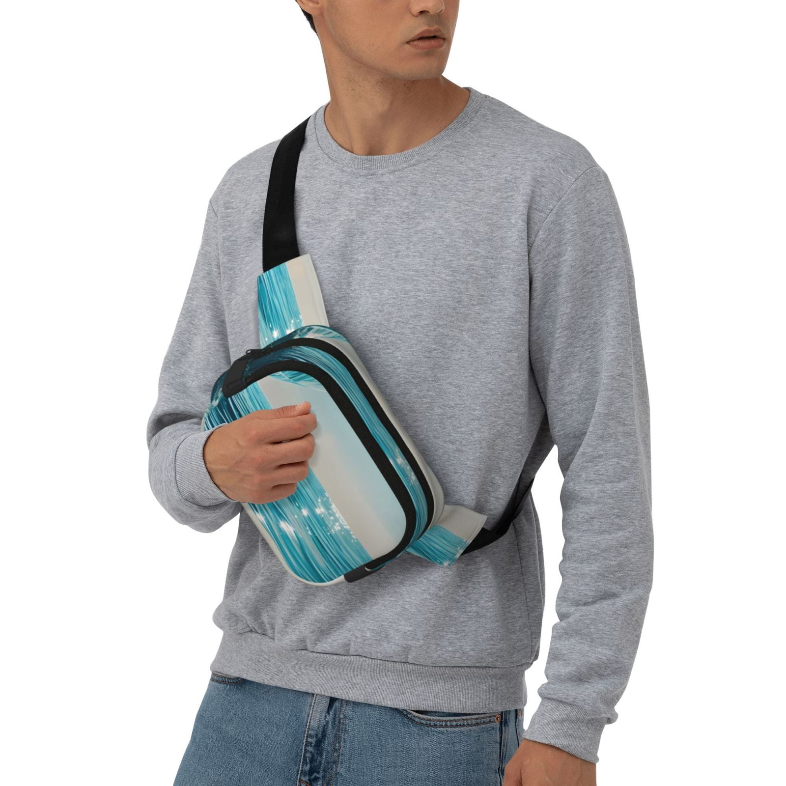 Picia Turquoise Ocean Reflection Print Square Double-Layer Waist Bag Mini Adjustable Waist Belt Bag Exercise Running Travel Hiking