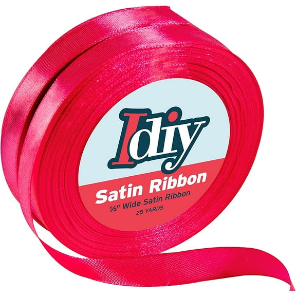 Idiy Satin Ribbon - 1/2, 50 Yards (Hot Pink) - Great for DIY Crafts, Gift Wrapping, Wedding Decorations, Sewing Projects, Party, Decorative Embellishments, Hair Bows, Baby Showers, and More!