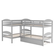 Bed Frame Twin L-Shaped Bunk bed with Trundle-Gray{OLD SKU:LP000024AAE}