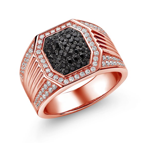 Gem Stone King Men's 18K Rose Gold Plated Silver Black Spinel Ring Set with Moissanite (1.68 Cttw, Gemstone Birthstone,, Size 10)