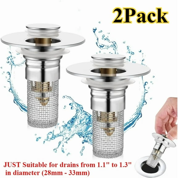 Universal Bathroom Sink Stopper Drain Strainer Pop Up Drain Stopper Stainless