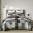 thumbnail image 3 of DDUOXIN Gray Cotton Quilt Queen Size - 100% Cotton Lightweight Grey Brown White Patchwork Plaid Rustic Queen Quilt Bedspread, Neutral Reversible Coverlet/Comforter Set with 2 Pillow Shams, 3 Piece, 3 of 12