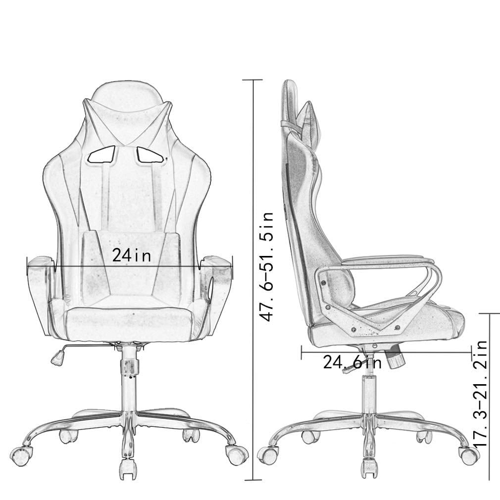 Dkelincs Gaming Chair for Teens PU Leather Computer Chairs with Headrest,Waist Pillow and Quiet Rolling Wheels, Gray
