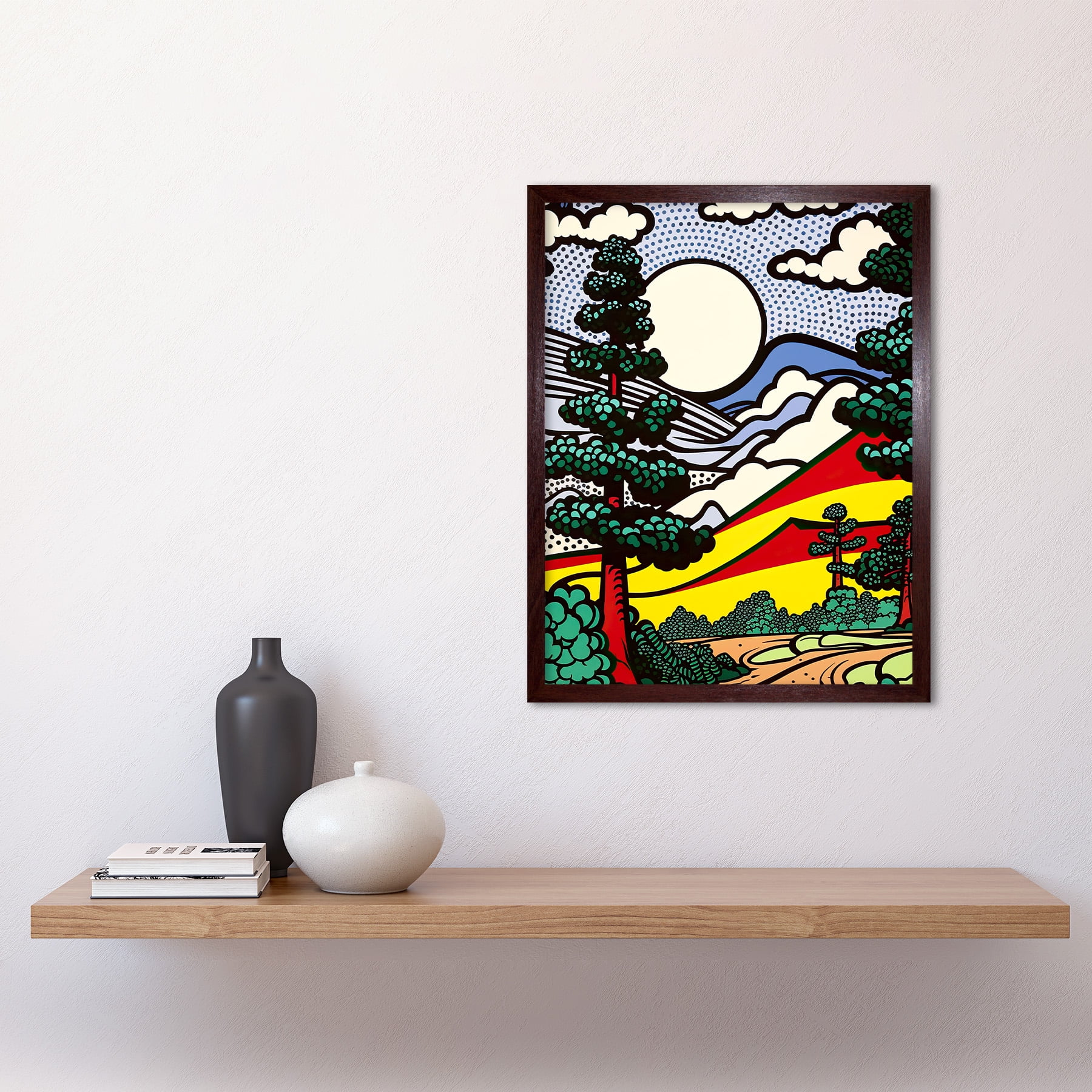 Modern Pop Art Forest Mountain Landscape Bright Colourful Comic