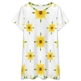 thumbnail image 3 of Floral Sunflower Pattern on White Women Nightgown Sleepwear Short Sleeves For Vacations Travels Nightgowns Women's Pajamas, 3 of 7
