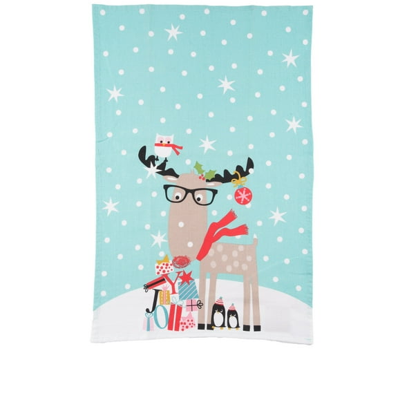 Christmas Reindeer & Penguin Friends Printed 100% Cotton Flour Sack Dishtowel