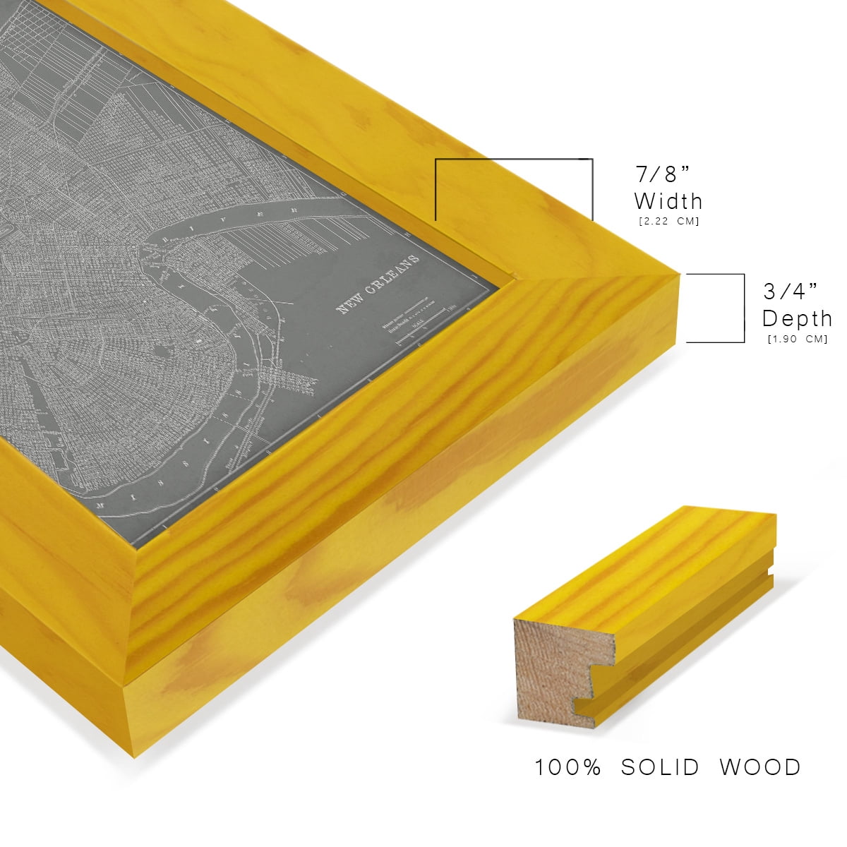 City Map of New Orleans -Framed Print w/glass-Sunflower Yellow