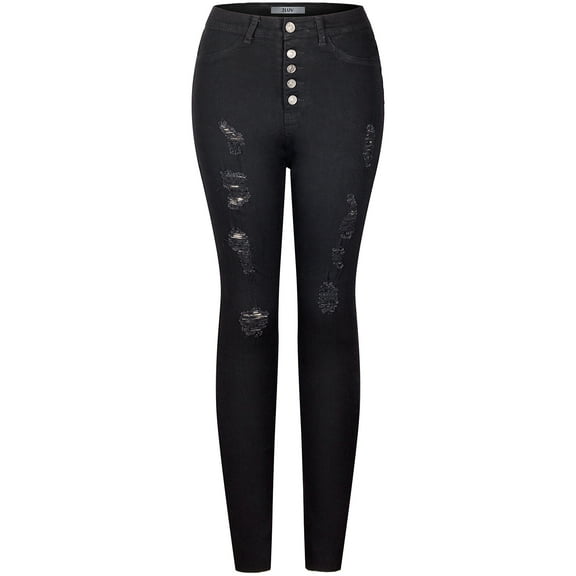 2Luver, Women's, High Waist Rise Ankle 5 Pockets Skinny Comfy Jeans Zip Button Closure, Black, 13