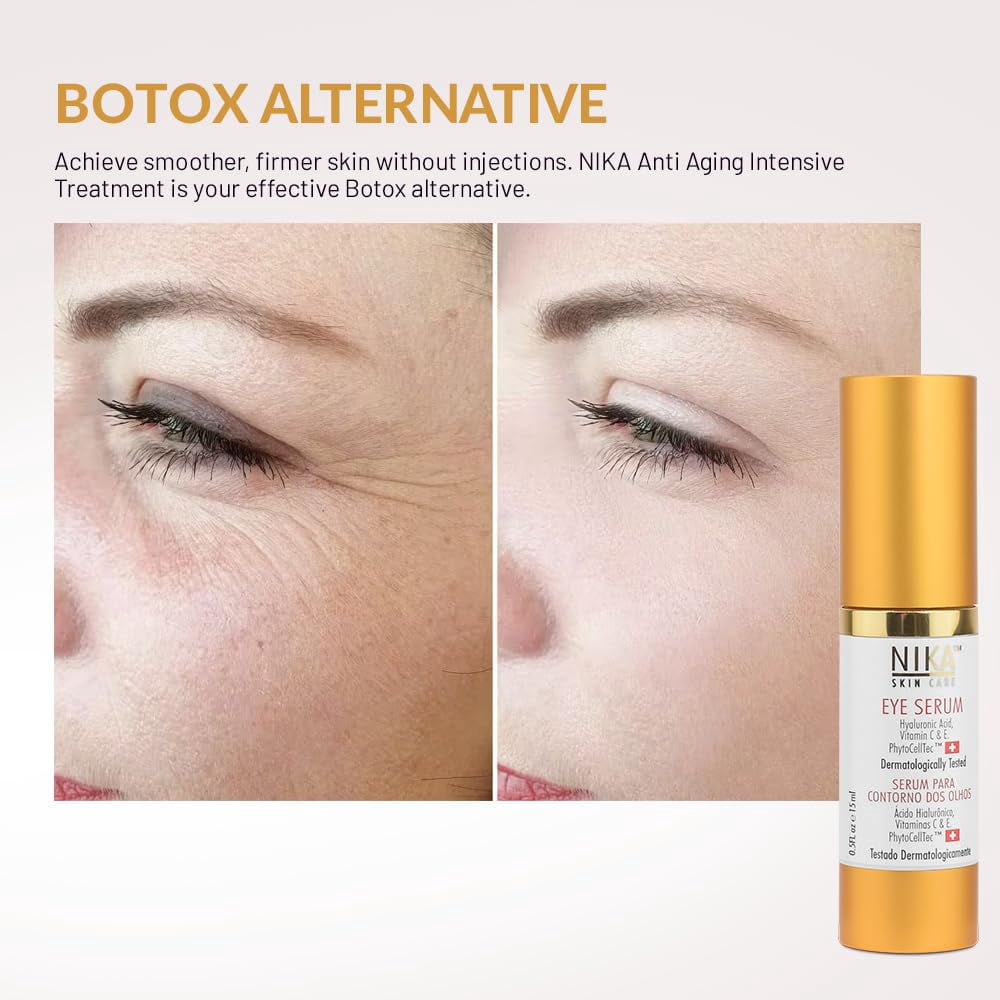 NIKA SKIN CARE - Eye Serum with Vitamin C & E, Hyaluronic Acid, Caffeine, and Swiss Apple Stem Cells - Day & Night