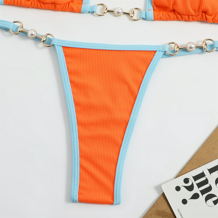 RQYYD Clearance Women's Chain Triangle Thong Bikini Set Sexy Two Piece  Swimsuit Bathing Suit(Orange,S)
