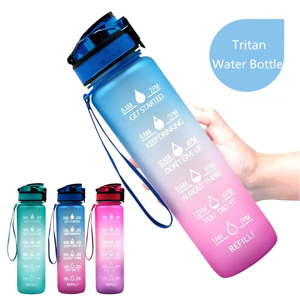 1L Tritan Material Water Bottle With Bounce Cover Time Scale Reminder  Frosted Leakproof Cup For Outdoor Sports Fitness - Walmart.com