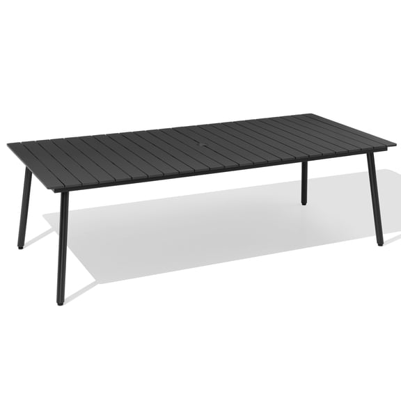 Crestlive Products 95" Rectangular Patio Dining Table for 8‑10, Aluminum Frame Wood‑Grain Top with Umbrella Hole, Black
