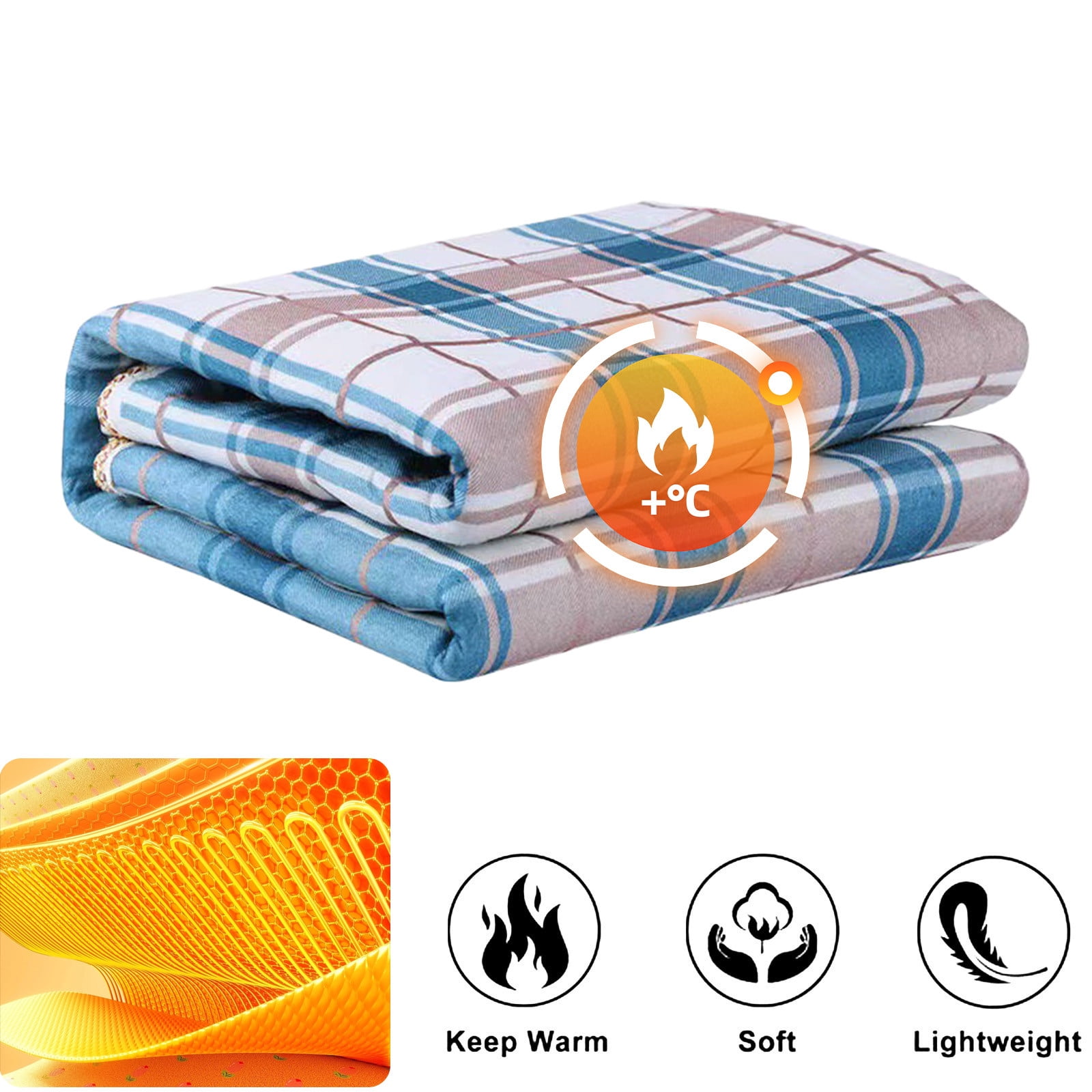 Hyknon Heated Blanket Non-Woven Breathable Electric Throw Blanket 59x31.5" Comfortable Blue Heating Blanket for Living Room Office Car