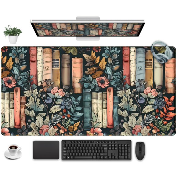 Tapete de escritorio DKPXFG Floral Books XXL 80 x 40 cm antideslizante
