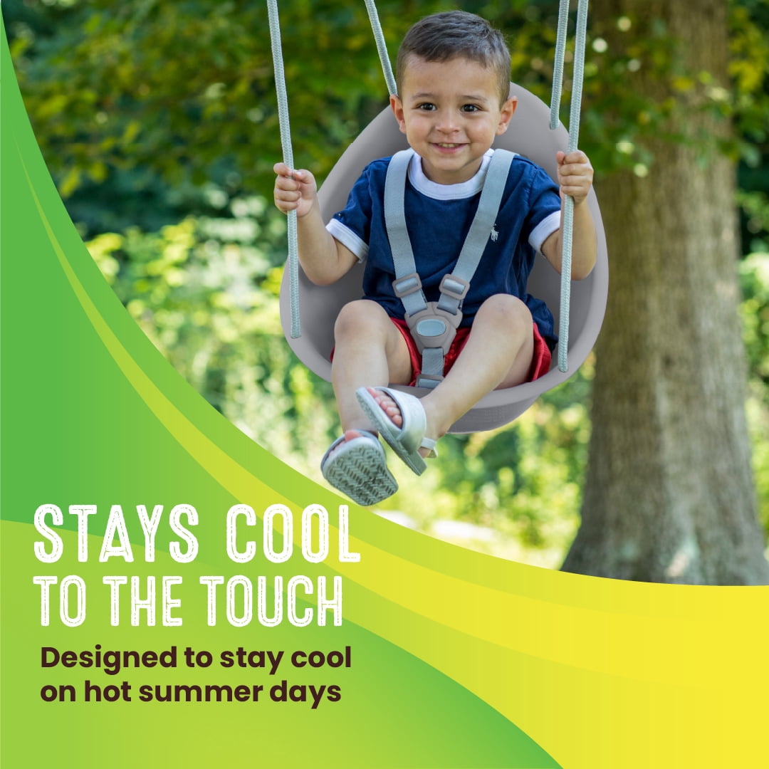 Swurfer Coconut Toddler Swing – Comfy Baby Swing Outdoor, Safe Quick Click Locking System, Easy Installation, Ages 6 - 36 Months, Gray