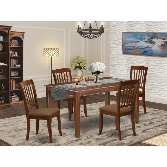 5-Piece Dining Set - Rectangle Table & 4 Kitchen Chairs - Mahogany Finish - Modern Design