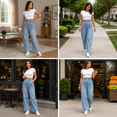 thumbnail image 4 of Jeans for Women, Elastic Waist Straight&nbsp;Leg Jeans with Side Pockets, Soft Stretchy Denim Pants for Dressy Casual Wear, Teacher Outfits | VerBelle,Light Blue 2XL, 4 of 9