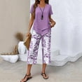 thumbnail image 4 of Enjoytime Two Piece Sets for Women Summer Short Sleeve Tops and Print Capri Pants Lounge Set Summer Vacation Travel Outfits, 4 of 6