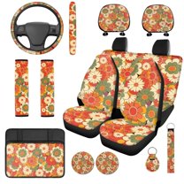 Uorisanigo Cute Daisy 14 Pieces Car Seat Covers Sets Steering Wheel Cover and Cars Headrest Cover Center Console Cover Car Seat Belt Cover Water Cup Pad Comfortable Universal Fit Cars,SUVs