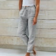 thumbnail image 2 of BLVB Cotton Linen Pants Women Summer Elastic Waist Casual Beach Pants Straight Leg Drawstring Trousers with Pockets, 2 of 6