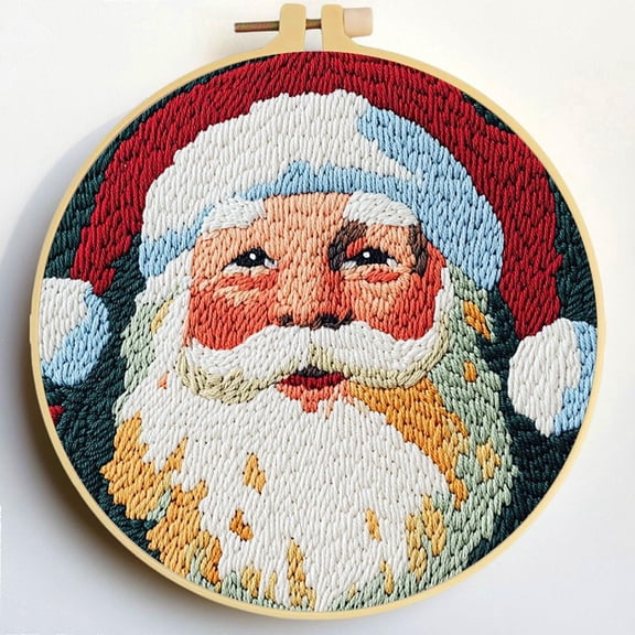 Punch Needle Kits Merry Christmas Santa Claus DIY Embroidery Starter Set with Hoop Easy for Beginners Stress Relief Handmade Craft Hobby and Home Decor 20x20cm-5