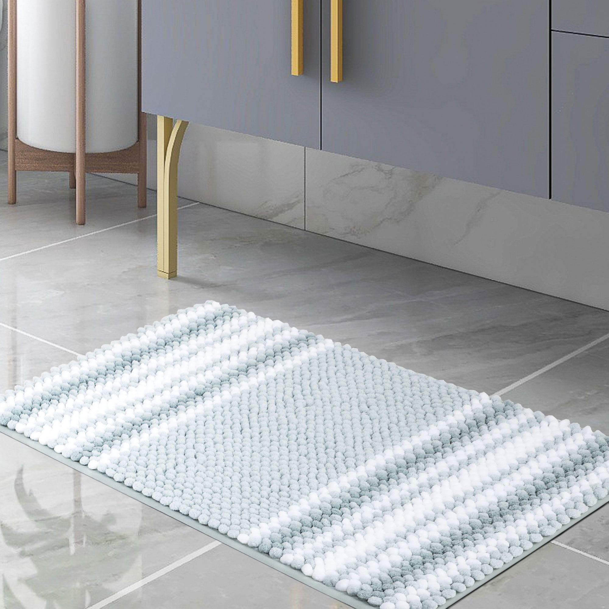 PiccoCasa Chenille Bathroom Rug Non-Slip Mat 20"x32" Soft Absorbent Light Cyan