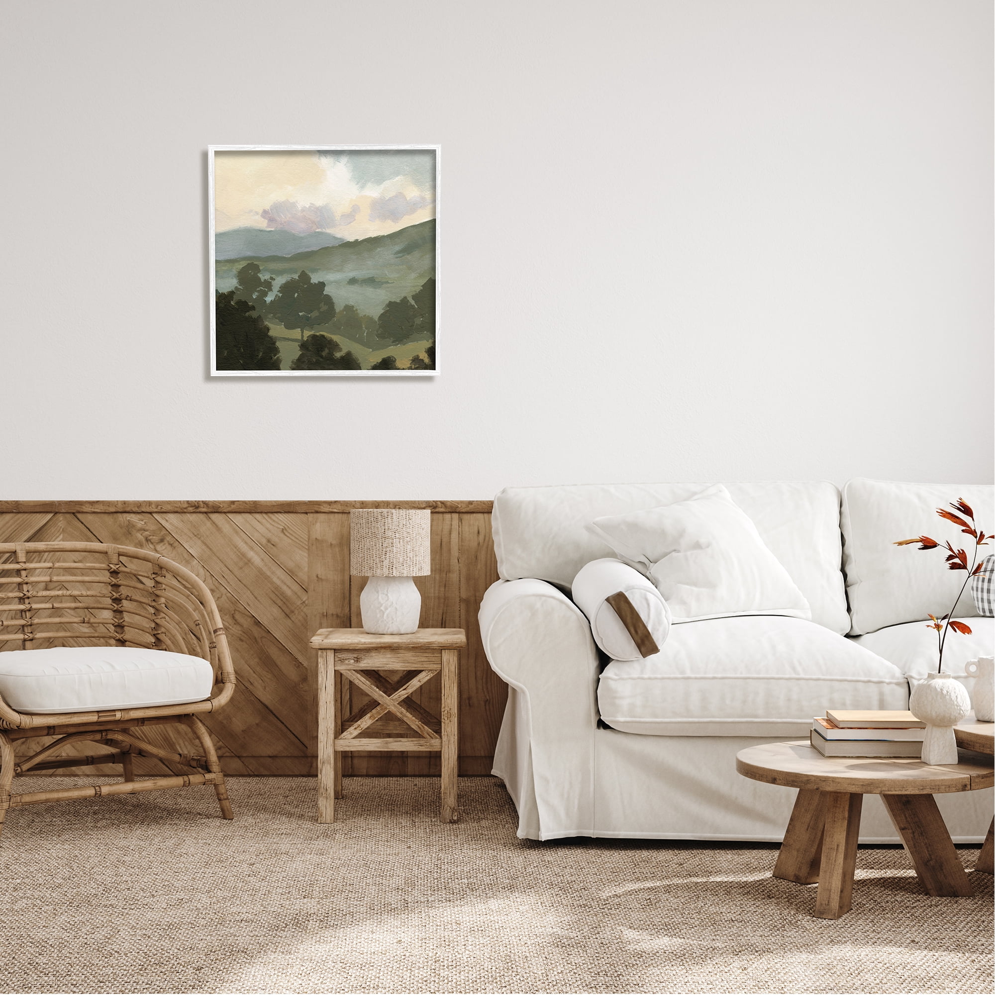 Stupell Industries Country Landscape Sky Nature Painting White Framed Art Print Wall Art, 24 x 24