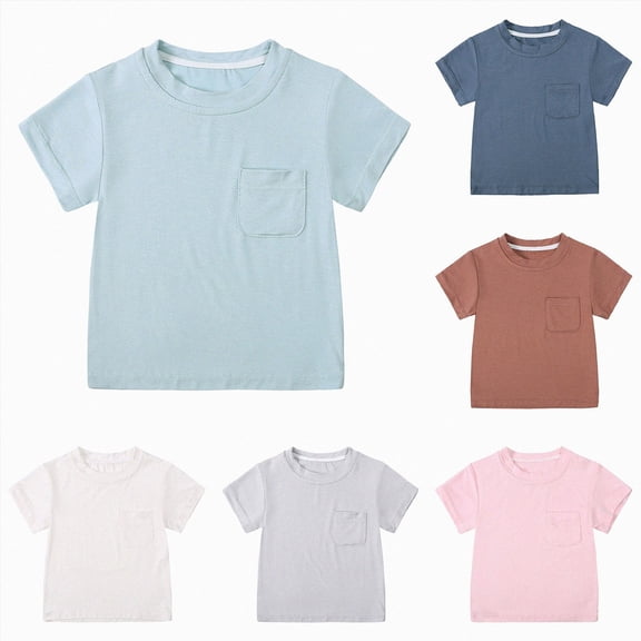Splozh Toddler T Shirts Boys 3 6 9 12 24 Months 2T 3T Cotton Casual Cute Summer Solid Color Basic Short Sleeve Tee Toddler Boy Undershirts Boys Shirts Pink,9-12 Months