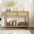 thumbnail image 2 of Zzistar Rattan Console Table for Entryway - 43" Boho Sofa Table with 2 Drawers & Lower Shelf, Mid-Century Modern Hallway Table, Slim Farmhouse Accent Table for Living Room, Bedroom, 2 of 6